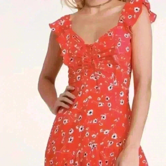 On the Patio Red Floral Print Ruffled Mini Dress - Picture 2 of 9